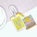 Creative cute animal shaker card holder student ID card bus card protective cover keychain - Puppy (Yellow Border) / White Spring Rope + Yellow Chain Heart Pendant