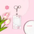 Rosa harten Kunststoff Ausweishalter mit Schlüsselanhänger süße Schutzhülle für Karten - Schiebe Transparent-Gemustertes Herz Dialogbox + Lederriemen Metallverschluss