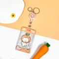 Transparent cute cartoon card holder with retractable badge reel for student ID and IC cards. - Orange Hat Dog With Easy Pull Buckle / Sliding Transparent