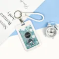 Cute astronaut ID card holder with white braided lanyard, perfect for students campus cards. - Green Standing Astronaut Style (With Wrapped Leather Cord)