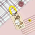 Cute cartoon dog ID card holder with yellow spring lanyard, perfect for students and daily use. - Yellow Biscuit Squirrel + Yellow Spring Rope