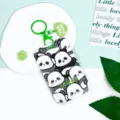 Cute cartoon panda card holder student ID badge protective cover slide bus pass case - Full Screen Panda + Green Heart Keychain
