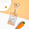 Transparent cute cartoon card holder with retractable reel for student ID and bus cards. - Orange Scarf Dog With Easy Pull Buckle / Sliding Transparent
