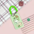 Green matcha theme student ID card holder with coil wrist strap and cute cartoon design. - Green Matcha Dog + Green Spring Rope