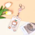 Portatarjetas retráctil de ABS con diseño de oso naranja lindo para tarjeta de estudiante y pase. - Perro Blanco Sombrero Naranja + Portacarretes Retráctil Blanco (Conejo Naranja)