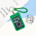 Green ABS astronaut card holder with woven lanyard, cute student bus card protector ID case. - Green Astronaut Style (With Wrapped Leather Cord)