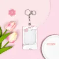 Transparenter Plastik ID Kartenhalter mit Schlüsselanhänger, rosa Schutzhülle für Kartenetui. - Schiebe Transparent-Weißer Hintergrund Herz Dialogbox + Lederriemen Metallverschluss