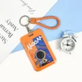Cute orange astronaut card holder with braided strap student bus id card protective cover case - Orange Blue Astronaut Style (With Wrapped Leather Cord)