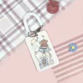 Cute cartoon bear card holder with coiled lanyard, white student ID case badge holder. - White Guitar Cat + White Spring Rope