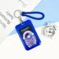 Blue ABS student card holder with woven lanyard and cute astronaut design, perfect for daily use. - Interstellar Astronaut Style (With Wrapped Leather Cord)