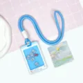 Creative blue lanyard card holder with cute shaking bear charms and social media UI design. - Blue Elephant (Blue Border) / Blue Long Braided Rope