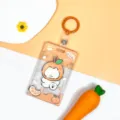Transparent cute cartoon card holder ID badge holder for student campus bus card protective case - Orange Hat Dog With Orange Keychain / Sliding Transparent