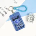 Blue Astronaut ID Card Holder with Woven Wrist Strap and Keychain for Daily Use - Blue Standing Astronaut Style (With Wrapped Leather Cord)
