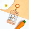 Transparent cute cartoon card holder with orange puppy design, protective cover for IC card. - Orange Scarf Dog With Orange Keychain / Sliding Transparent