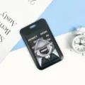 Black plastic card holder with cute cartoon astronaut design, ideal for school ID cards. - Mysterious Hooded Man Style (No Accessories)