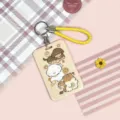 Cute cartoon puppy card holder with yellow strap, ID badge protector for students and campus cards. - Yellow Biscuit Squirrel + Yellow Hand Rope