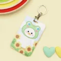 Cute cartoon slide card holder student ID campus badge protective case with keychain case - Sunflower White Goose / Round Buckle
