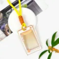 Transparent PS card holder with yellow lanyard, stylish student ID badge and access card protector. - Yellow Long Braided Rope / Orange
