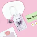 Transparent card holder with spring lanyard and butterfly pendant cute student ID sleeve. - White Background Pink Butterfly / White Spring Rope