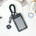 Clear student bus card holder with coil strap and camera design, stylish protective card case. - Spring Rope Heart Charm Style / Black