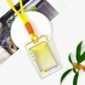 Transparent PS Cartoon Card Holder with Yellow Lanyard Cute Ins Style Sliding Student Badge Case - Yellow Long Braided Rope / Yellow