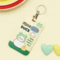 Cute cartoon slide card holder student ID badge protector with metal keychain for school. - Little Yellow Duck And White Goose / Round Buckle
