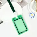 Green camera style ID card holder with lanyard, cute transparent bus badge holder for students. - Snap Long Lanyard Style / Green