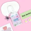 Transparent cute card holder with coil lanyard and butterfly pendant for students ID cards. - Sunrise Pink Butterfly / White Spring Rope