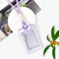 Transparent PS cartoon card holder with purple lanyard, cute student ID badge protective cover. - Purple Long Braided Cord / Purple