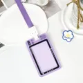 Transparent purple card holder with lanyard cute camera style ID badge protector for student bus card. - Snap Long Lanyard Style / Purple