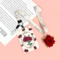Large ABS card holder with vintage rose pattern and lanyard, ideal for ID badge and IC card. - Rose Wreath / Long Lanyard