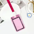 Pink Camera Shape ID Card Holder Transparent Bus Card Protective Case with Red Lanyard Variant - Snap Long Lanyard Style / Pink