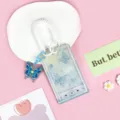 Transparent card sleeve with lanyard and butterfly pendant, cute student ID badge protector. - Hand-painted Blue Butterfly / Blue Butterfly Clasp White Spring Rope