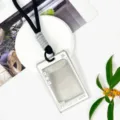 Transparent plastic ID card holder with black woven lanyard, ideal for students and office workers. - Black Long Braided Rope / White