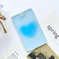 Transparent student ID card holder with cute blue heart for bus pass protective sleeve - Blue Heart (No Accessories)