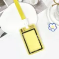 Transparent yellow student card holder with lanyard, cute camera style ID badge case cover - Snap Long Lanyard Style / Yellow