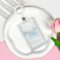 Transparent ID card holder with cute butterfly design, student campus card protective sleeve. - Transparent Blue Butterfly + White Leather Strap Keychain