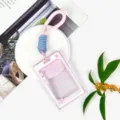 Pink transparent ID card holder with lanyard student badge protective sleeve aesthetic design. - Pink Short Braided Rope / Pink