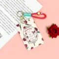 Cute Cartoon Rabbit ABS Card Holder with Red Silicone Lanyard and Romantic Tulip Design - Little Rabbit Wreath / Red Lucky Bag Wrist Rope