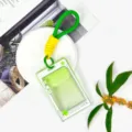 Transparent green PS slide card holder with lanyard for students id badge pass case. - Green Short Braided Rope / Green