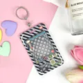 Cute pixel claw machine transparent ID card holder with keychain badge protector - Black Grid Game Console + Leather Strap Round Buckle