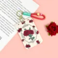 Large ABS card holder with vintage rose design, lanyard for student ID, bus IC card, and badge. - Rose Wreath / Red Lucky Bag Wrist Rope