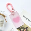 Pink Coil Wristband ID Badge Holder Clear Plastic Card Case with Gradient Heart Design - Pink Heart (With Pink Spring Rope)