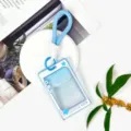 Transparent blue PS cartoon card holder with woven lanyard, ideal student ID badge case. - Blue Short Braided Rope / Blue