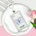 Transparent card sleeve with butterfly print and sweet text, perfect for campus and ID cards. - Hand-Drawn Purple Butterfly + White Leather Strap Keychain