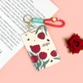 ABS card holder ID badge holder with lanyard cute tulip pattern bus IC card protective cover - 5 Magenta Flowers / Red Lucky Bag Wrist Rope