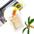 Transparent ID card holder with yellow lanyard, cute student badge holder and protective case. - Yellow Short Braided Rope / Orange