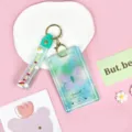 Transparent butterfly card holder keychain cute student ID badge protective case aesthetic - Hand-painted Purple Butterfly / Green Rainbow Keychain