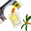 Transparent PS cartoon card holder student ID badge case with lanyard for school use - Yellow Short Braided Rope / Yellow
