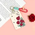 Large ABS card holder student ID badge protector with lanyard and floral tulip design. - NICE Magenta Bouquet / Red Lucky Bag Wrist Rope